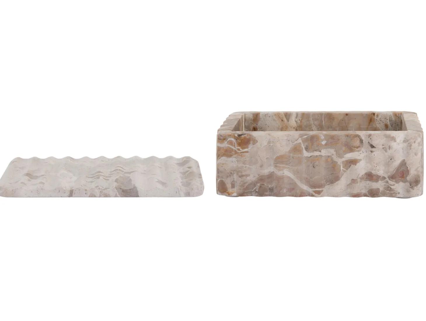 Present time - Bowl rectangle with lid marble brown