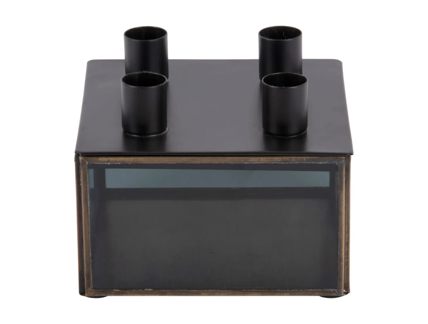 Present time - Candle holder Boxed square glass black