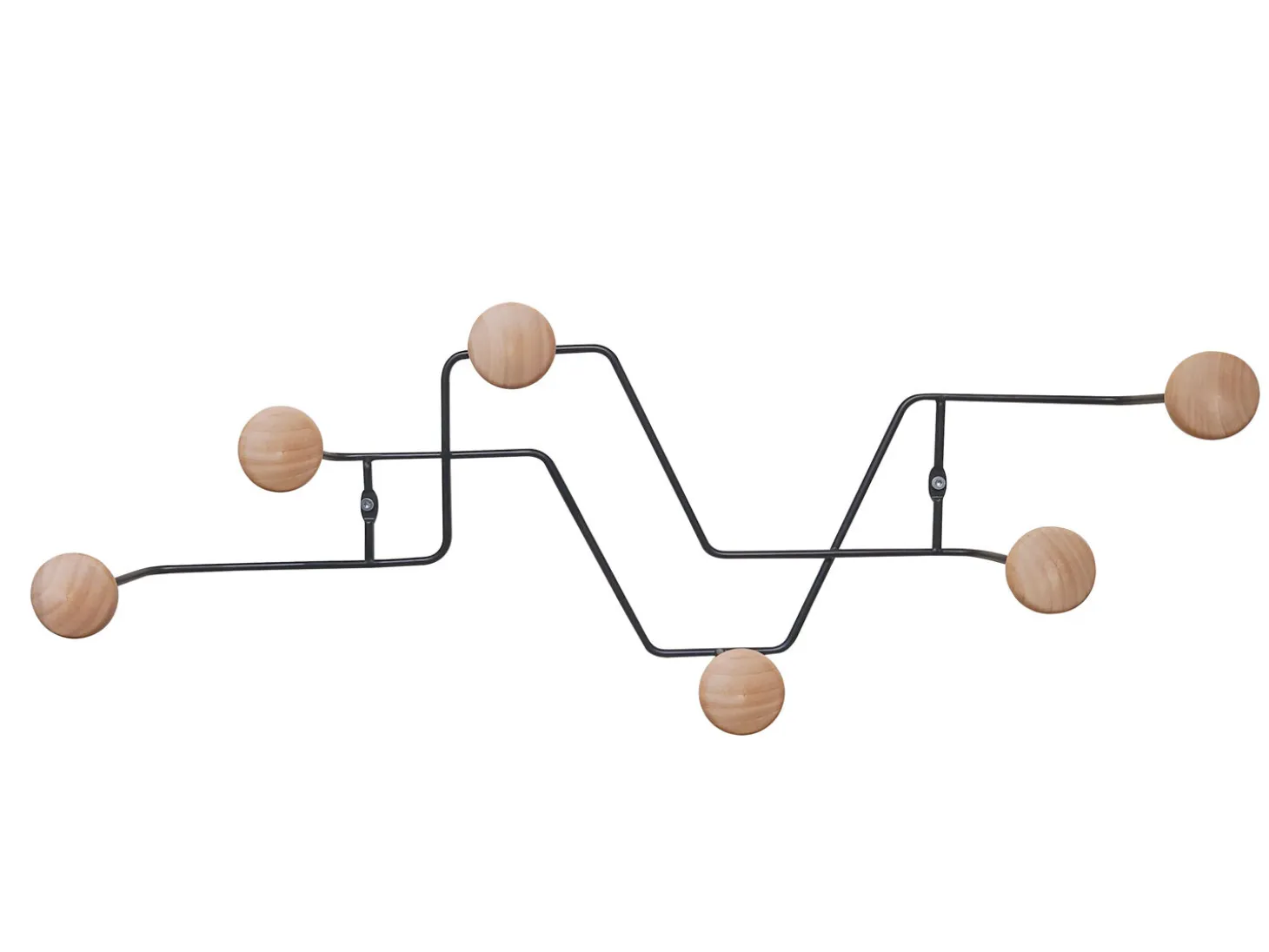 Present time - Coat rack Zig Zag black w. wooden knobs