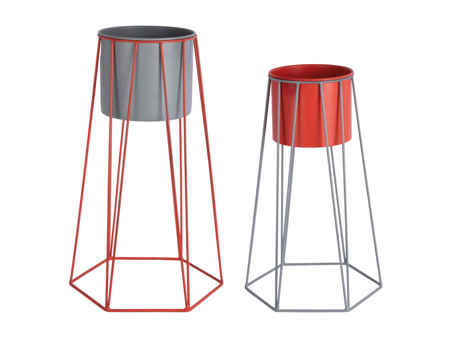 Present time - Plant pot set Cool Retro mouse grey w. bright scarlet red