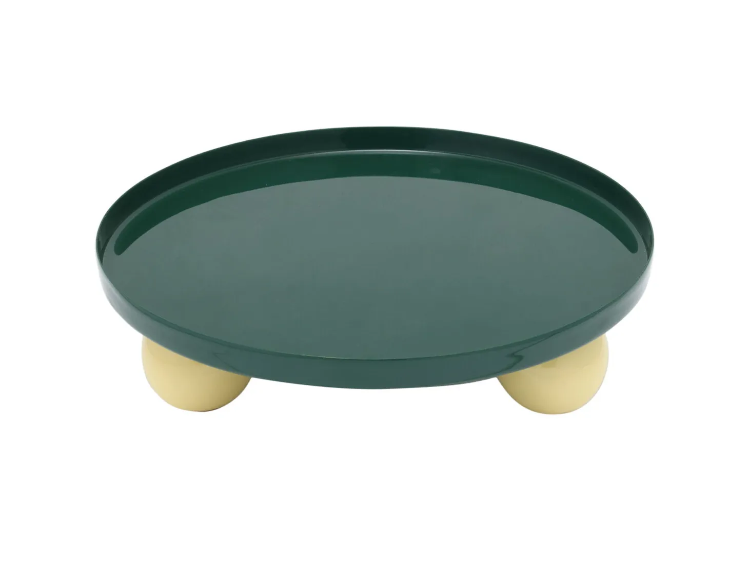Present time - Tray Double Funky round large retro green w. soft yellow