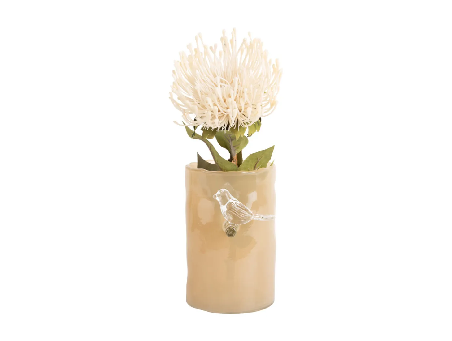 Present time - Vase Bird On Branch small soft yellow