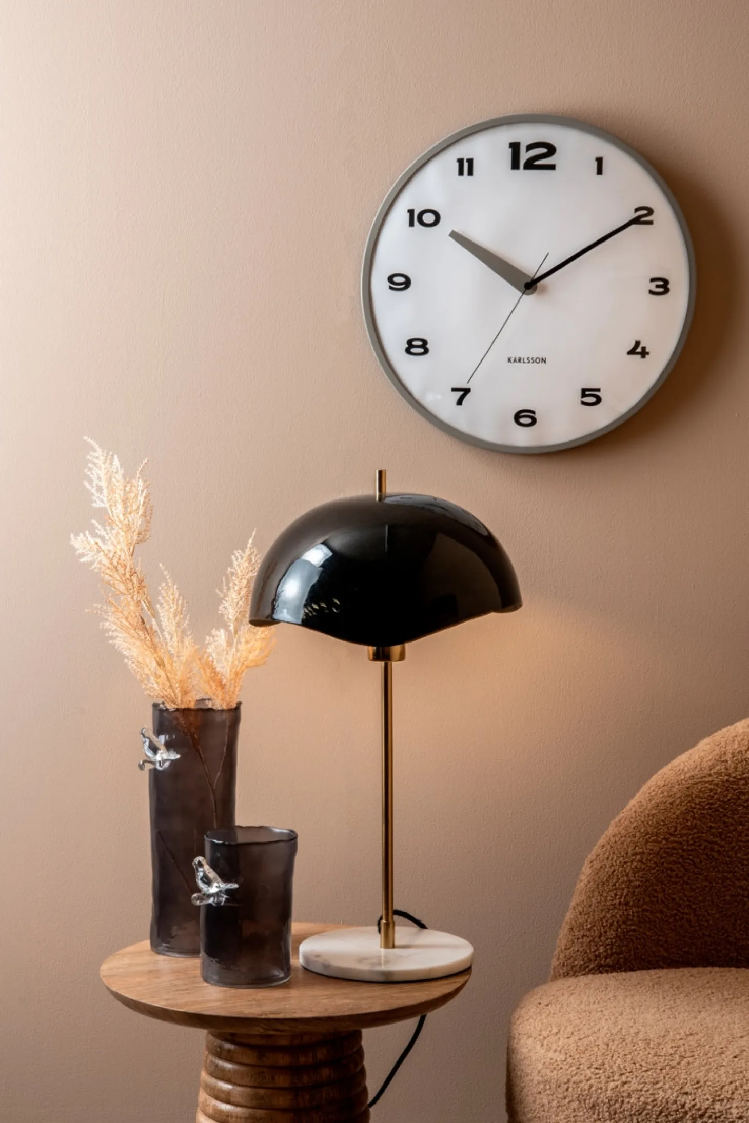 Present time - Vase Bird On Branch small dark grey