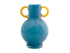 Present time - Vase Fiesta glass bright blue, yellow handles