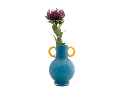 Present time - Vase Fiesta glass bright blue, yellow handles