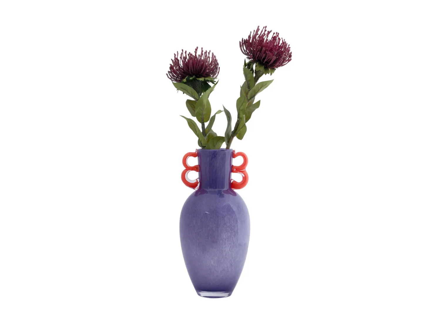 Present time - Vase Fiesta glass large bright purple, orange handles