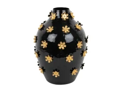 Present time - Vase Golden Flowers enamel black