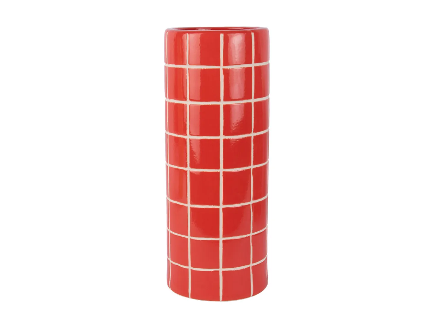 Present time - Vase Retro Tiles round large bright scarlet red